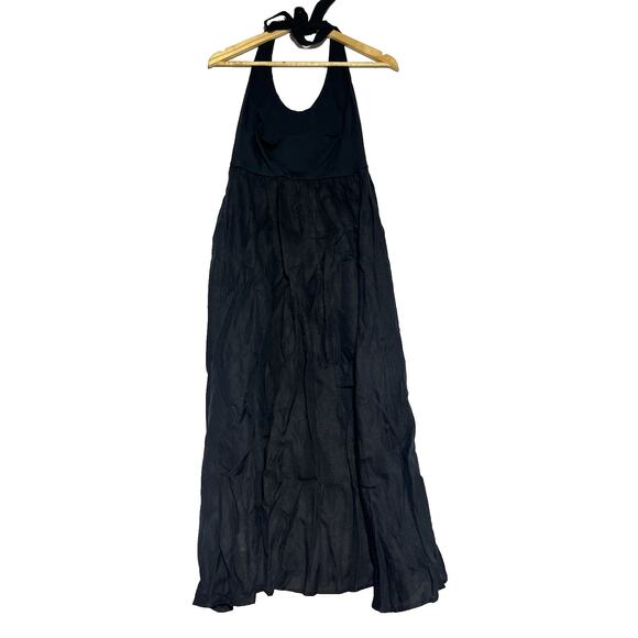 J Crew Halter Mixy Dress Womens XS Black Linen Skirt Sundress A Line Tie Neck - Picture 4 of 12